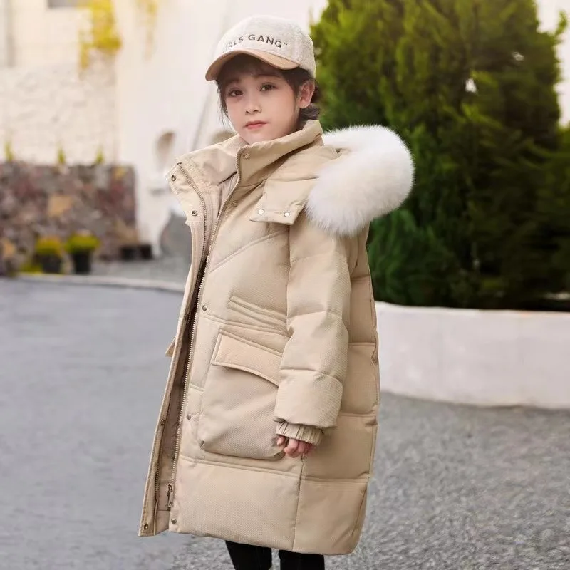 

4-12 Year Kids Parka Snowsuit Winter Warm Down Jacket For Girls Coat Fashion Long Hooded Children Outerwear Toddler Girl Clothes
