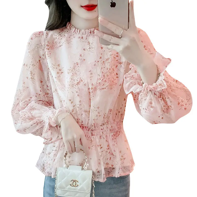 

Spring Autumn New Round Neck Fashion Long Sleeve Blouse Women High Street Elegant Printing Pullovers Pleated Patchwork Chic Top