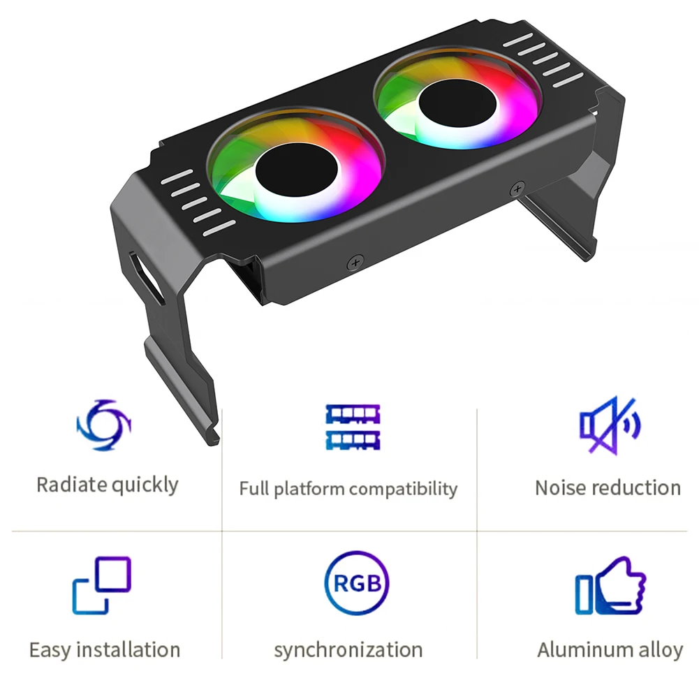 RAM Memory Cooler 4Pin PWM/5V 3Pin ARGB PC Memory Cooling Radiator 1000-4500+RPM with Dual 120mm Fan for DDR4 DDR5 Cooling