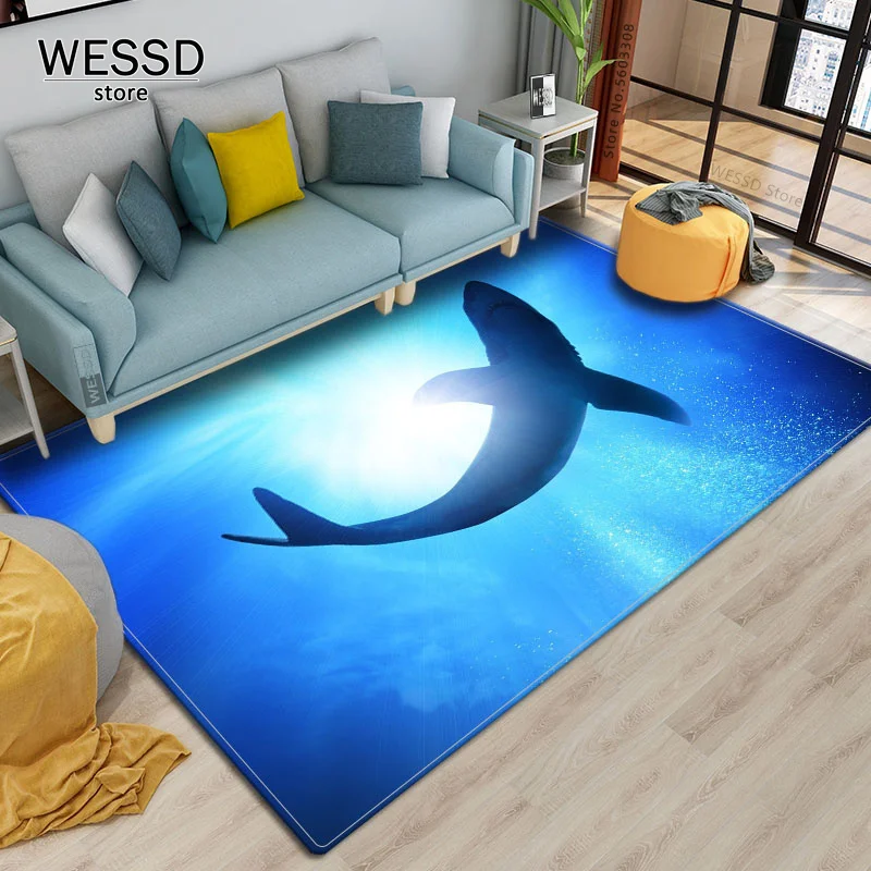 Underwater World 3D Ocean Tappeto Pesce Coral Dolphin Pattern Soggiorno Camera da Letto Bagno Carpet Antiscivolo in Flanella Rug D'ingresso Ocean World Tappeto Per Bambini (140x200 cm, Modello 3