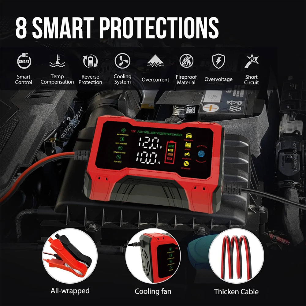 Car Battery Charger 12V Intelligent Automotive Battery Charger For Car and Motorcycle Power Puls Repair Charger Battery Charging - 6