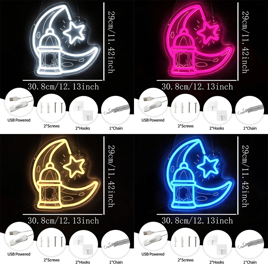 별과 달 LED 네온사인, 3D 조각 아이콘 벽 장식, 침실, 거실, 생일 파티, 라마단 벽 램프, USB 전원.