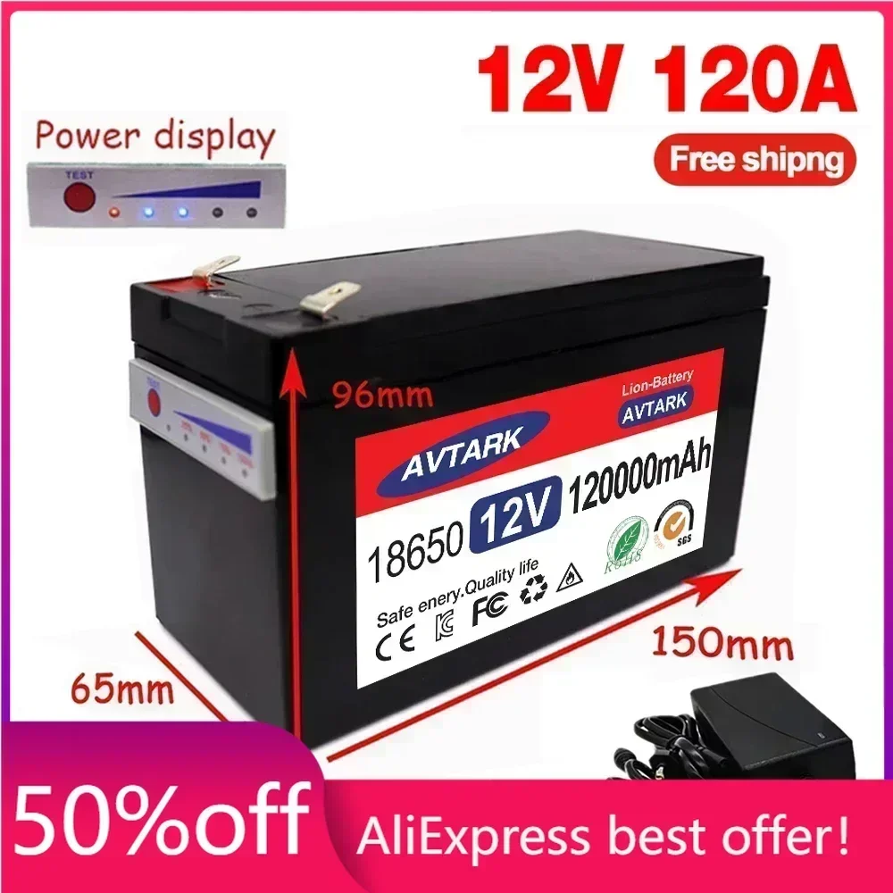 

2023 Upgraded 12V 120Ah Built-In High Current 30A BMS 18650 Lithium Battery Pack For Solar Panels Batterie electric vehicle