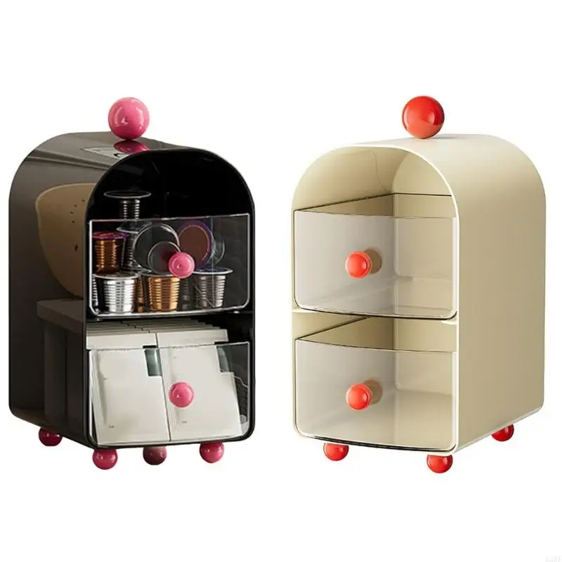 B2RF Coffee Creamer Holder ความจุขนาดใหญ่ 2 ชั้นกล่องเก็บถุงชาที่หรูหราพร้อมลิ้นชักแบบถอดได้โปร่งใส 1