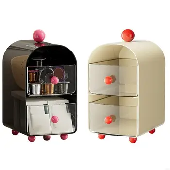 B2RF Coffee Creamer Holder ความจุขนาดใหญ่ 2 ชั้นกล่องเก็บถุงชาที่หรูหราพร้อมลิ้นชักแบบถอดได้โปร่งใส 1