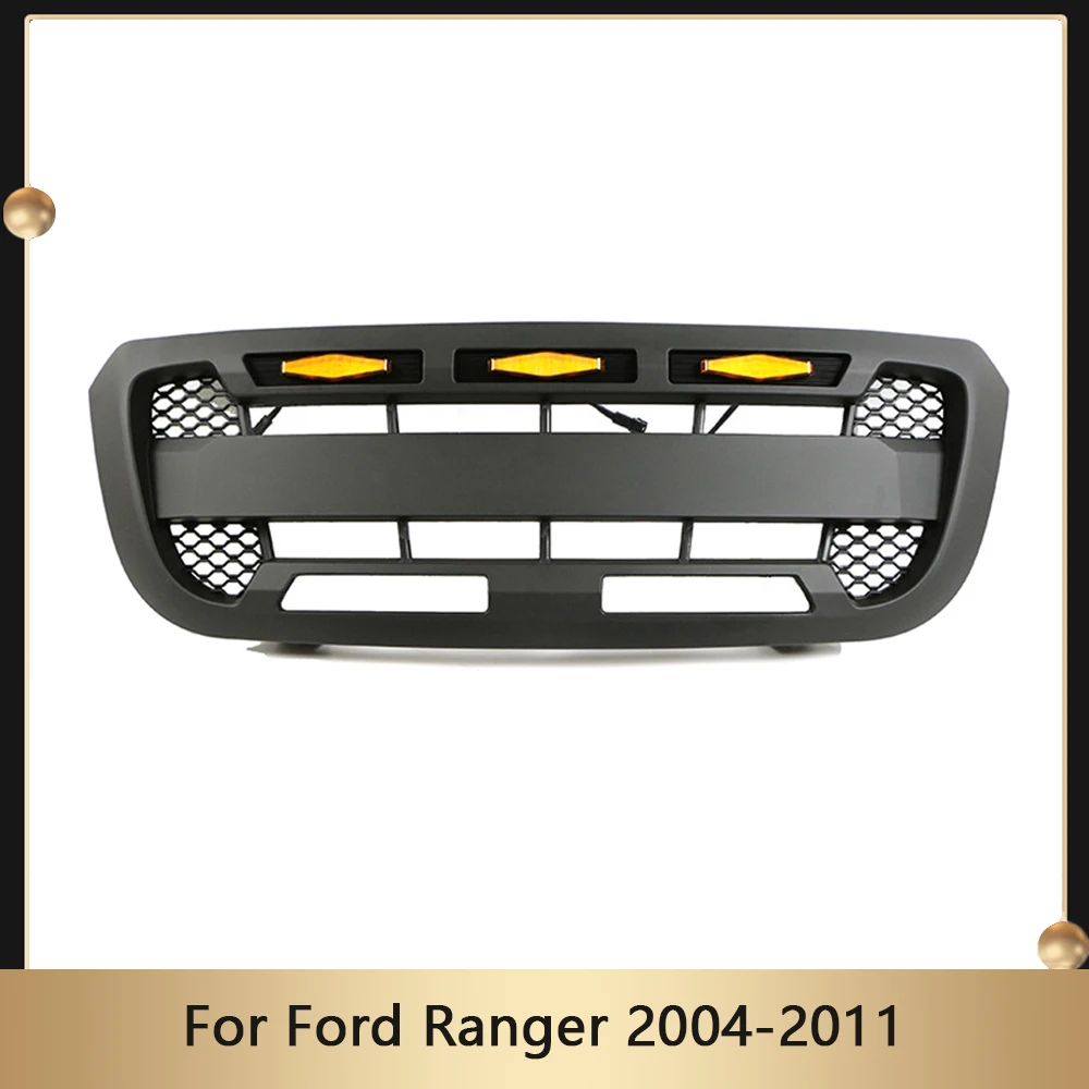 

Front Grill Racing Grills With Letters & LED Lights For Ford Ranger 2004-2011 Radiator Grille Bumper Mask Mesh Cover Upper Grid