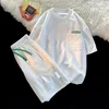 2024 Summer New Men's Hong Kong Style Leisure Fashion Set Thin Loose Breathable Short Sleeve Shorts Sports Set Two Piece Set 5