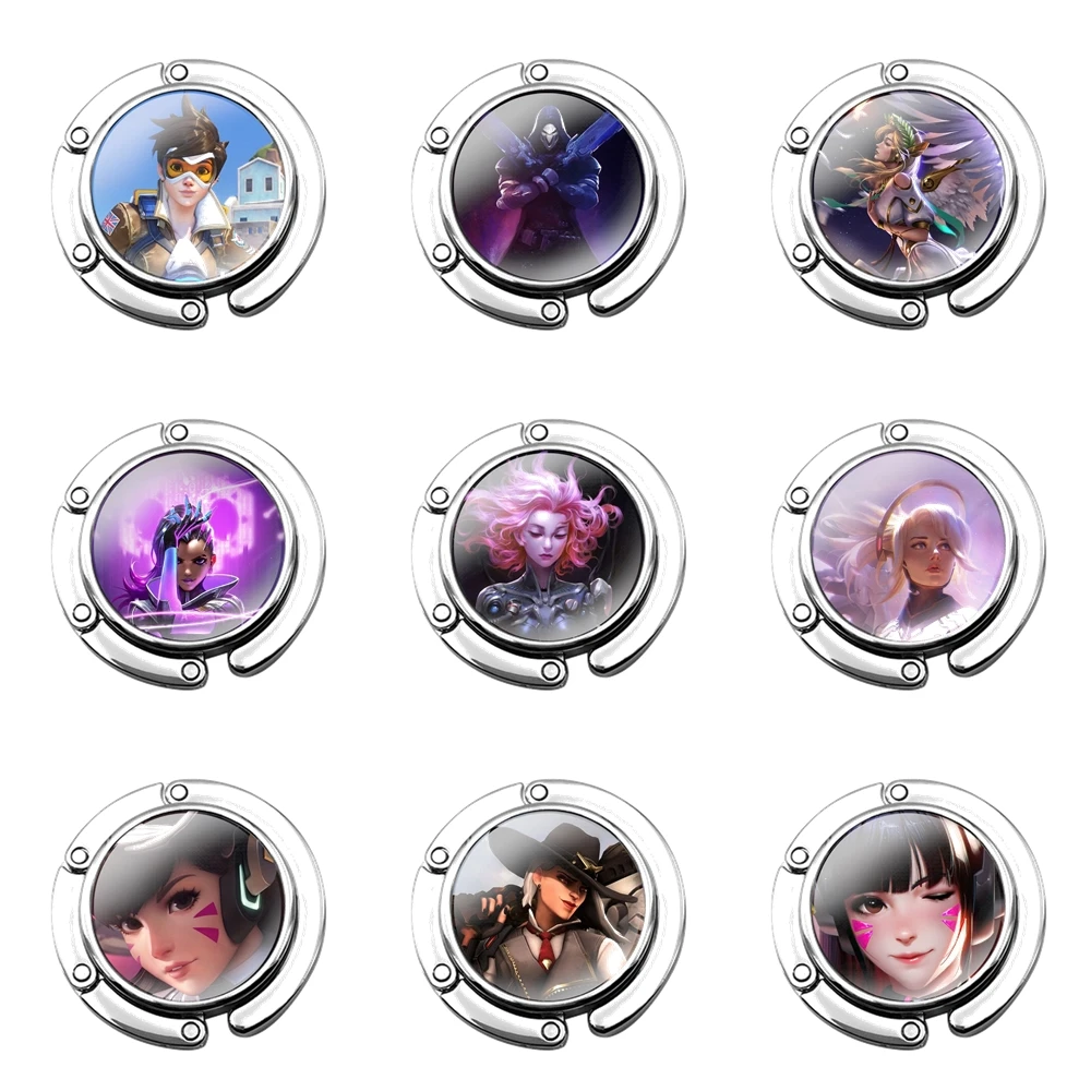 

Cute Lover Fashion Decor Foldable Purse Hook for Women's Table Handbag Storage Folding Decor Table Hook Overwatchs OW Game D.VA
