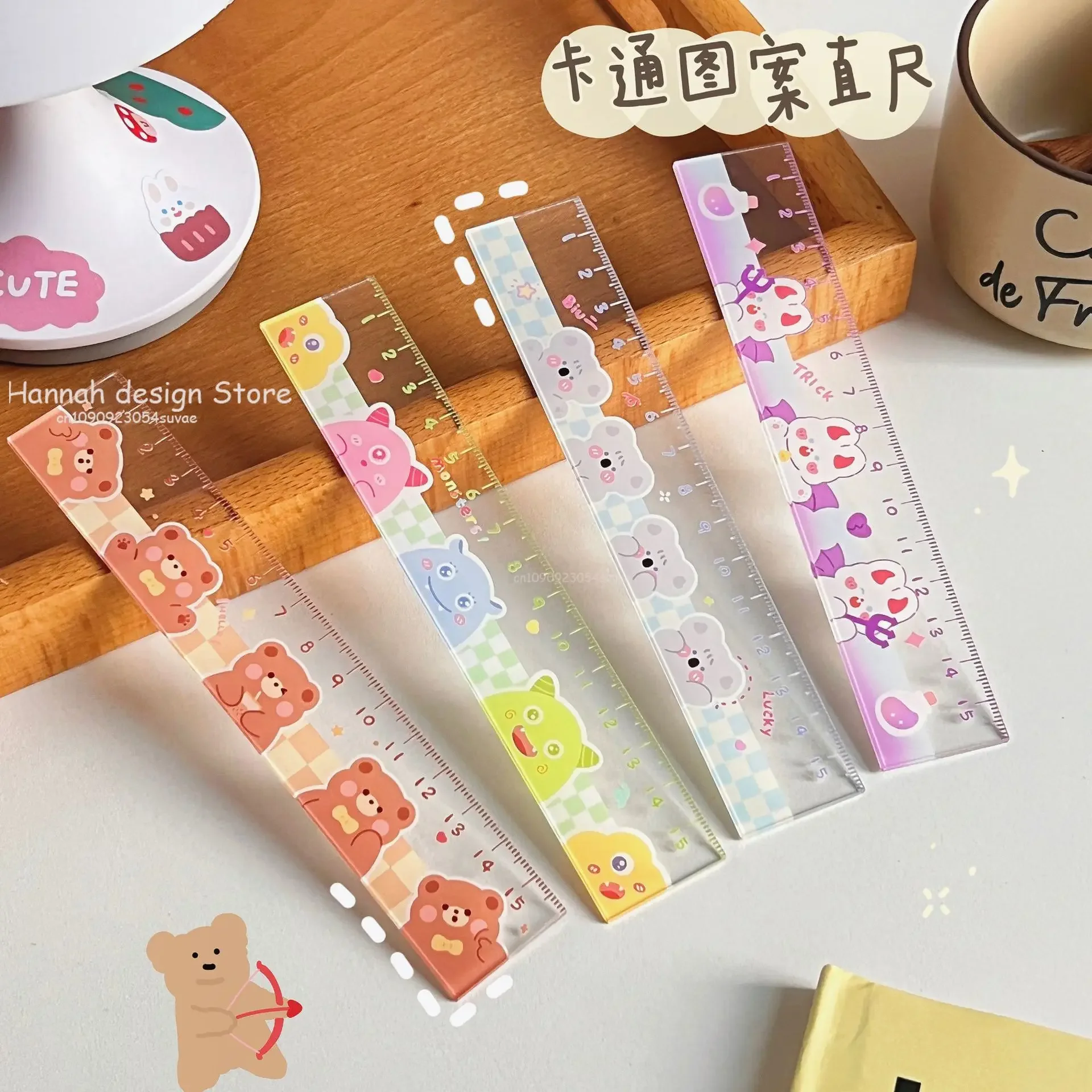 15cm Bear rabbit Ruler Multifunction Drawing Tools Student Cartoon Rulers Double-duty