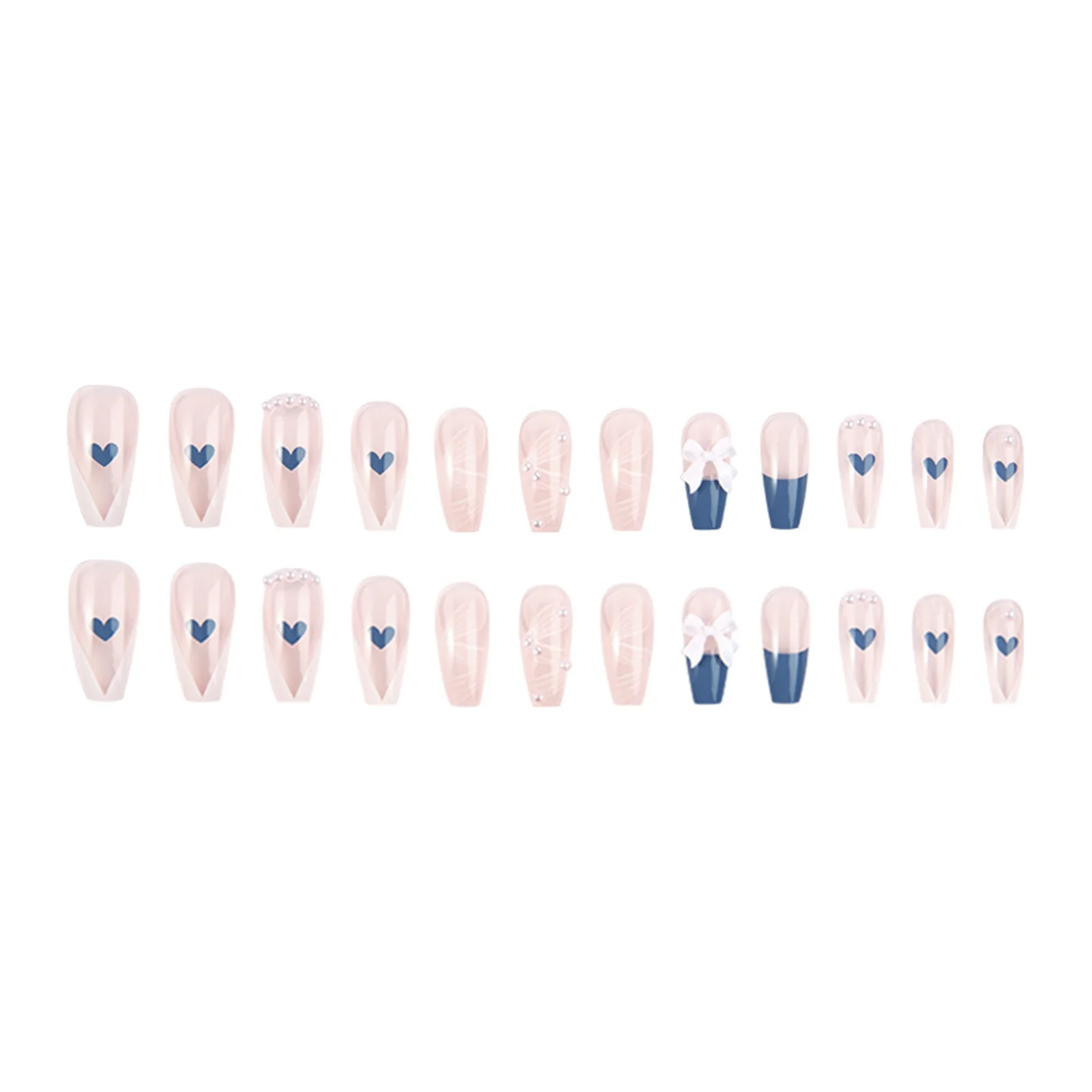 

Жемчуг синее Сердце нажмите на ногти для женщин прочный полное покрытие накладные ногти для ежедневных студентов украшения ногтей