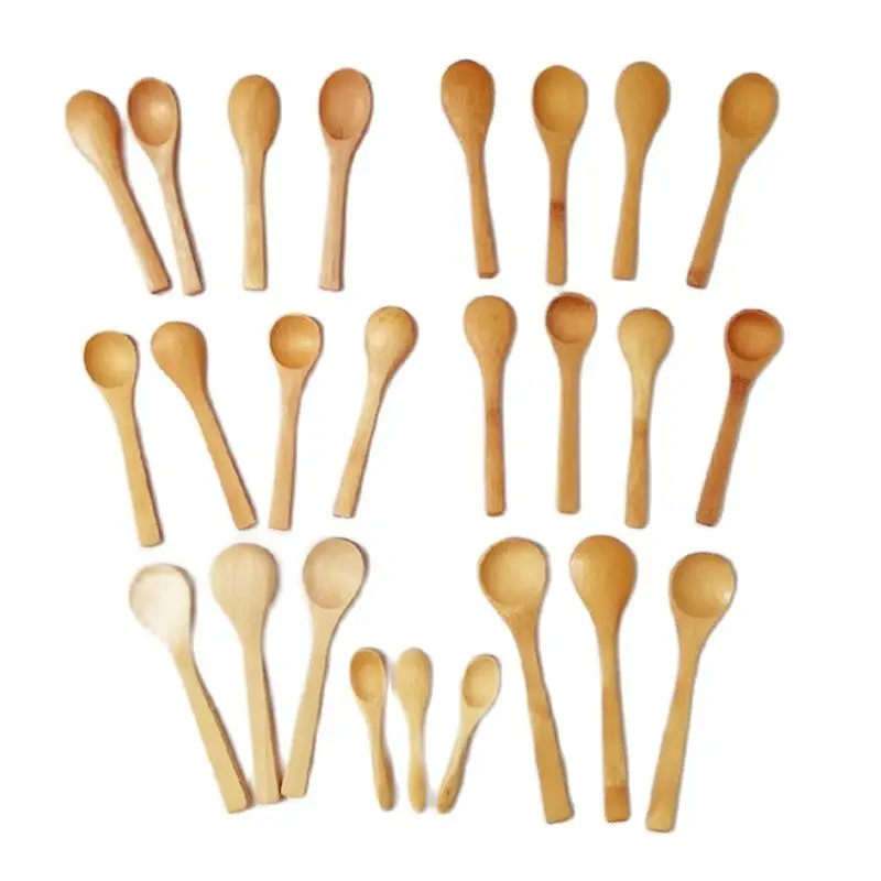 BambooMN Bamboo Spoons, Mini Salt Spoon/Tiny Wooden Spoons for Spices,  30pcs Carbonized Brown Oval 3.5