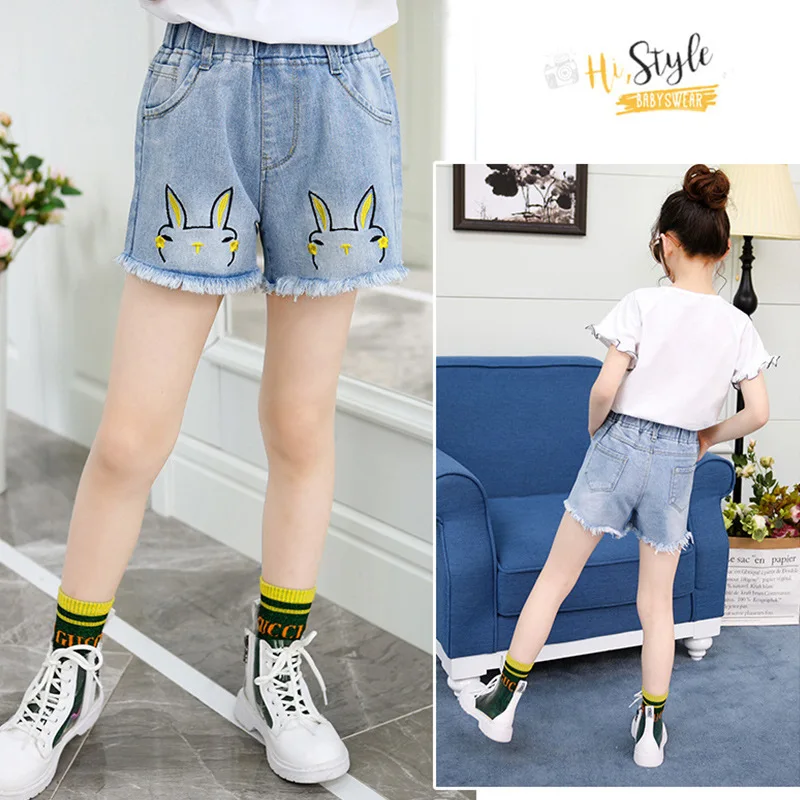 New Summer Fashion Girls Soft Denim Pocket Short Jeans Pants Baby Casual Trousers Kids Shorts Children's Clothing For 2-12