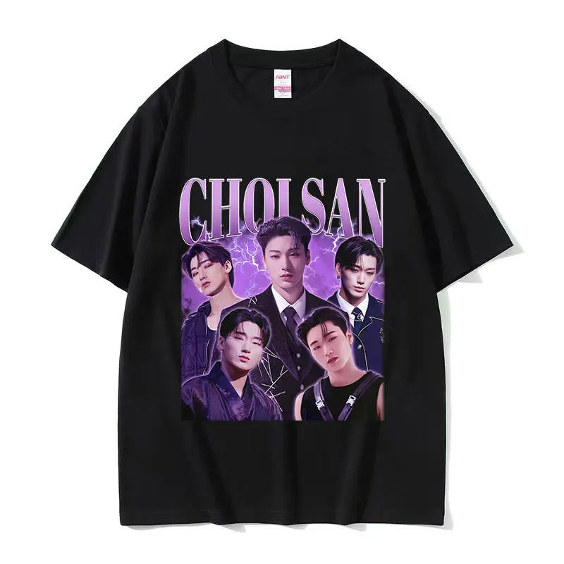 Kpop banda choi san ateez gráfico t camisa masculina hip hop