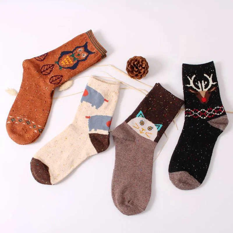 

Thick Rabbit Wool Crew Socks Winter Harajuku Animal Owl Deer Cat Elephant Brand Lovely Cute Women Christmas Gift Dropship