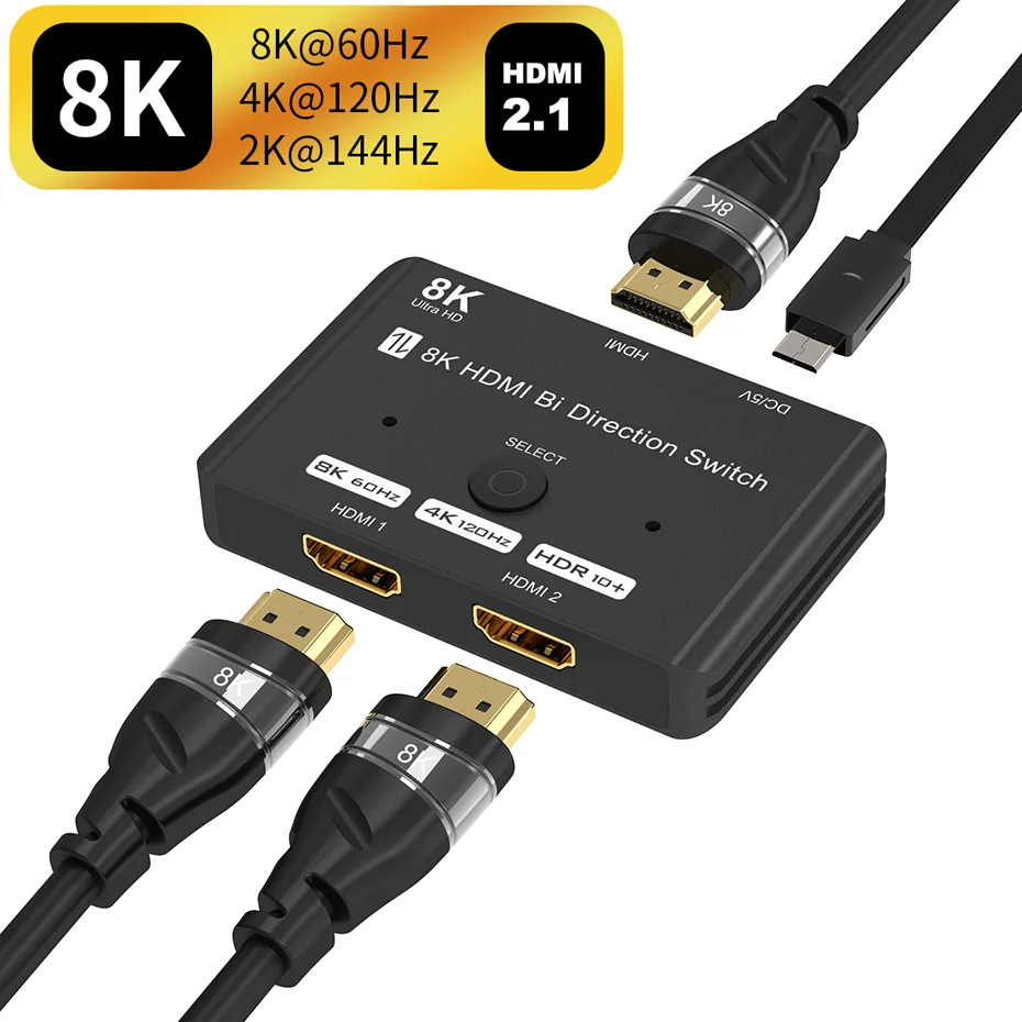 HDMI 2.1 Splitter Switch BI-direction hdmi 2 1 switch 120hz 8K 60Hz HDMI  Switch splitter for xbox series X PS5 PS4 pro apple tv