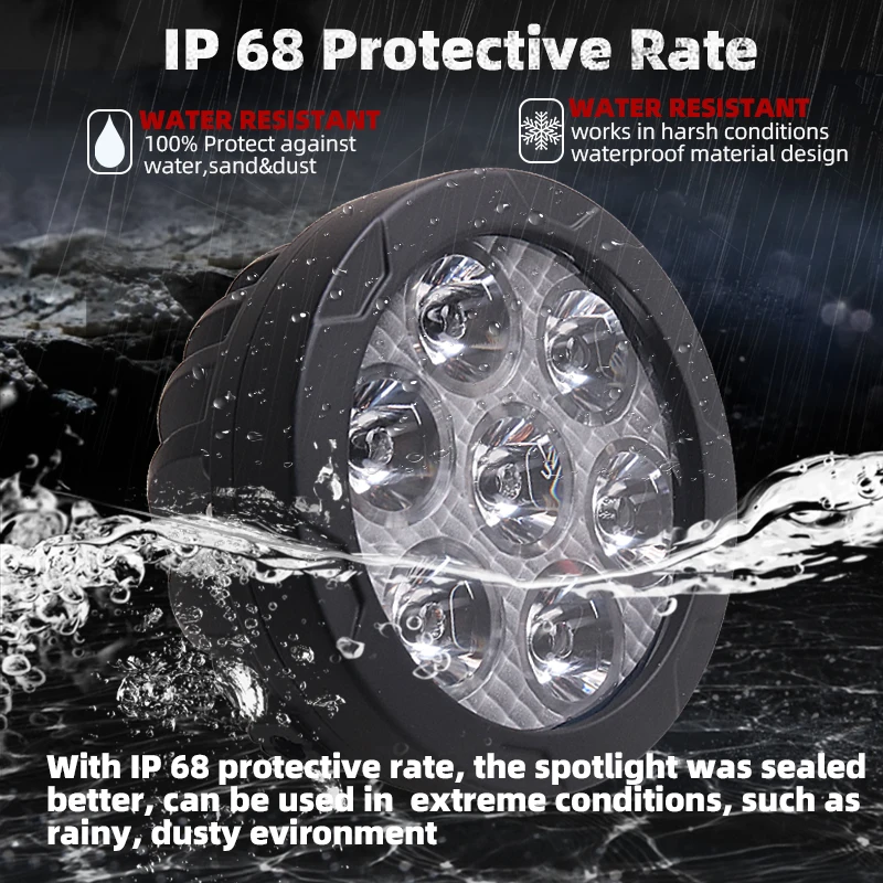 PICAA Magnetische LED Werklamp • 4 Inch 42W • IP67 Waterdicht • Voor 12V/24V Voertuigen • Met Sigarettenaansteker Aansluiting