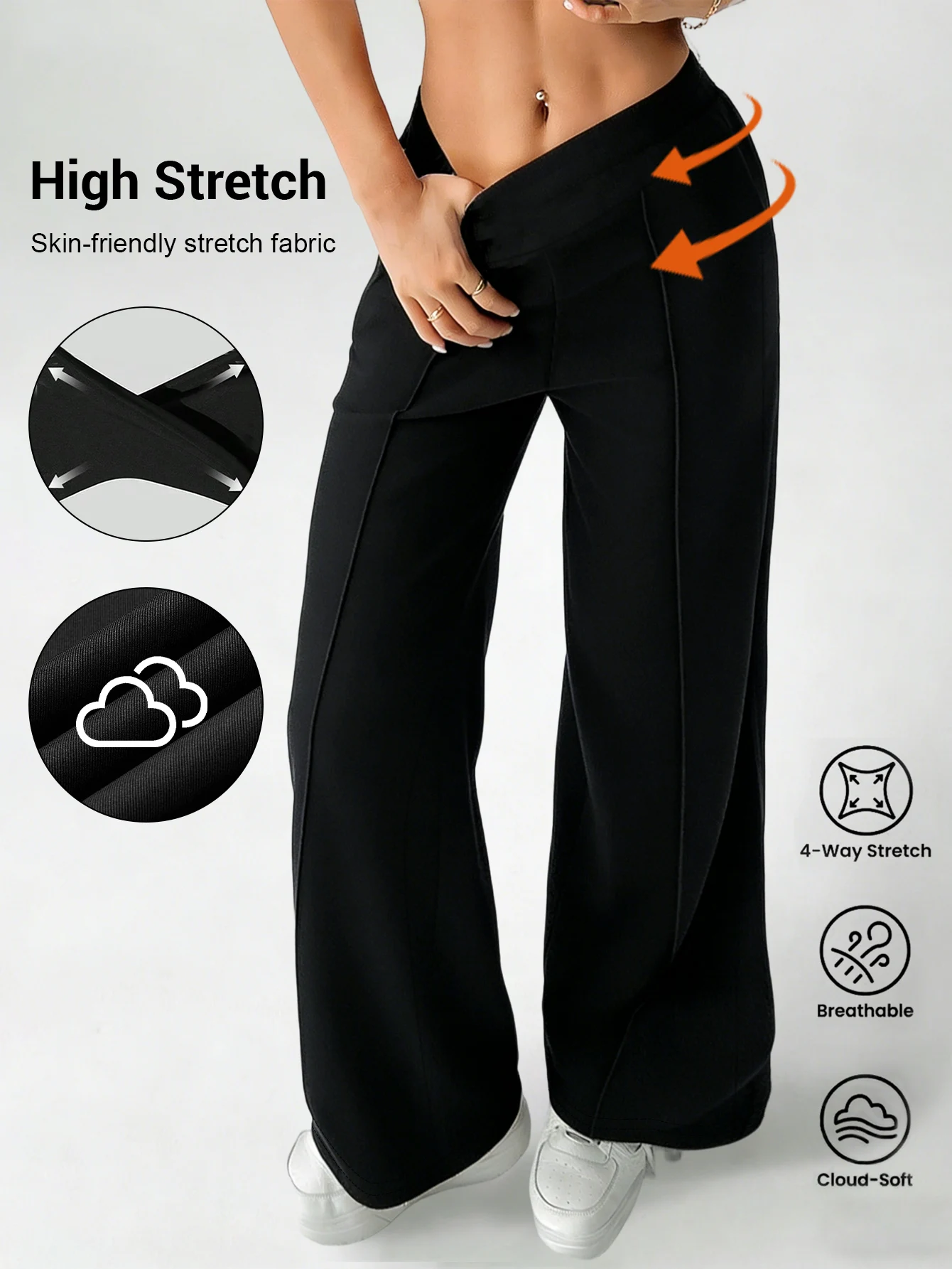 Women High Waist Straight Pants Solid Color Casual Office Trousers Slim Loose Streetwear 1