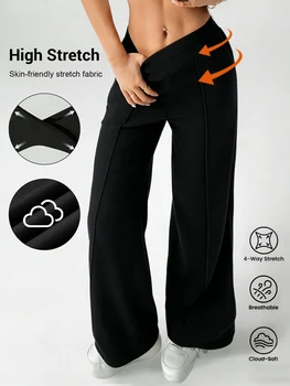 Women High Waist Straight Pants Solid Color Casual Office Trousers Slim Loose Streetwear 1