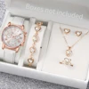 5/6PCS Fashion Women's Quartz Watch Leather Band Analog Wrist Watches Heart Rhinestone Jewelry Set(Without Box) 2