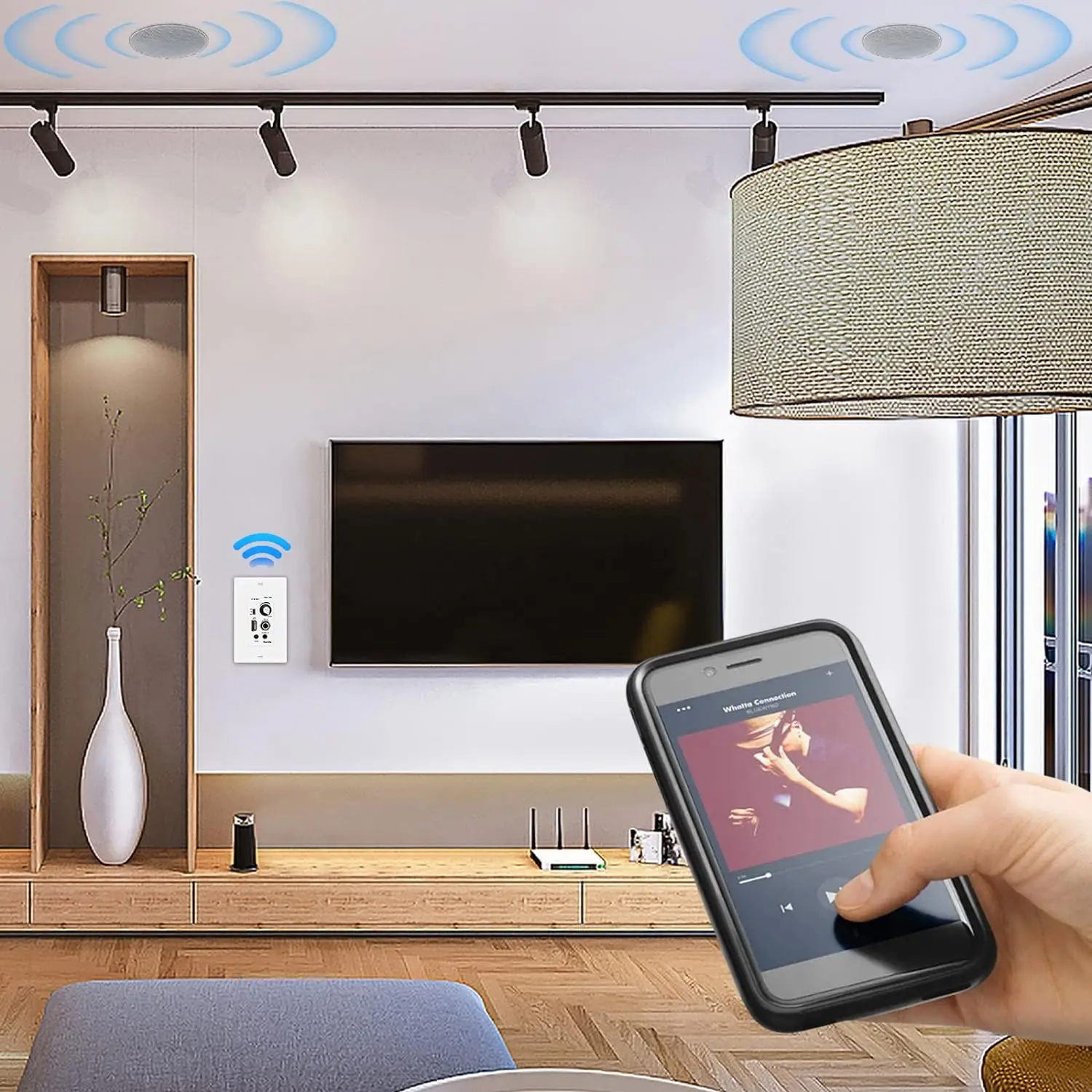 Wall Ceiling Speaker Herdio 6.5'' Bluetooth 320W Flush Mount In Wall Amplifier Receiver For Home Outdoor Porch