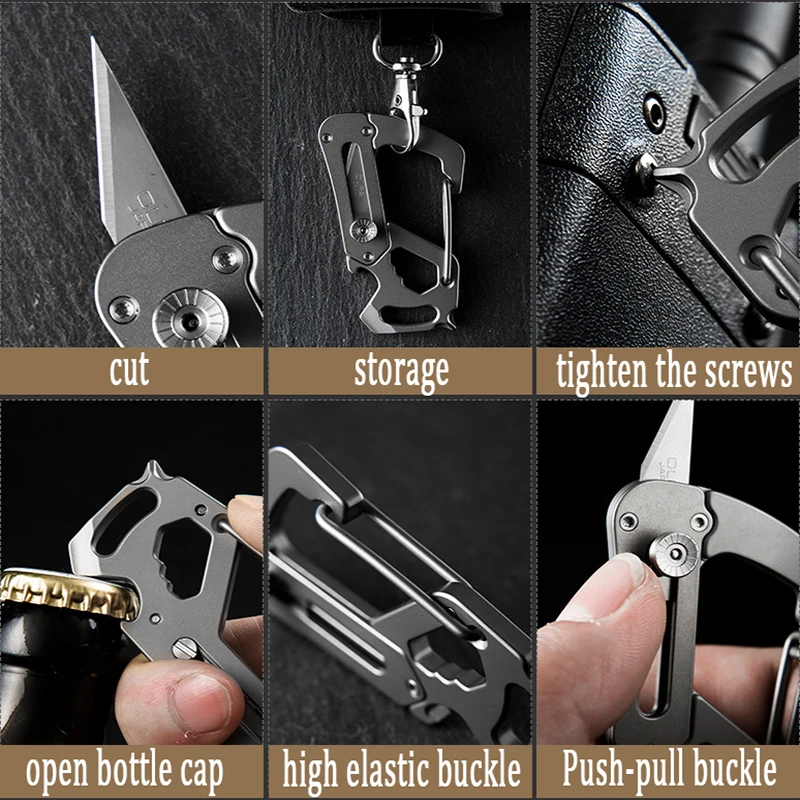 Multifunctional Titanium Keychain Portable Utility Knife Outdoor Self-defense Sharp Folding Knife Hhigh Quality Carabiner EDC