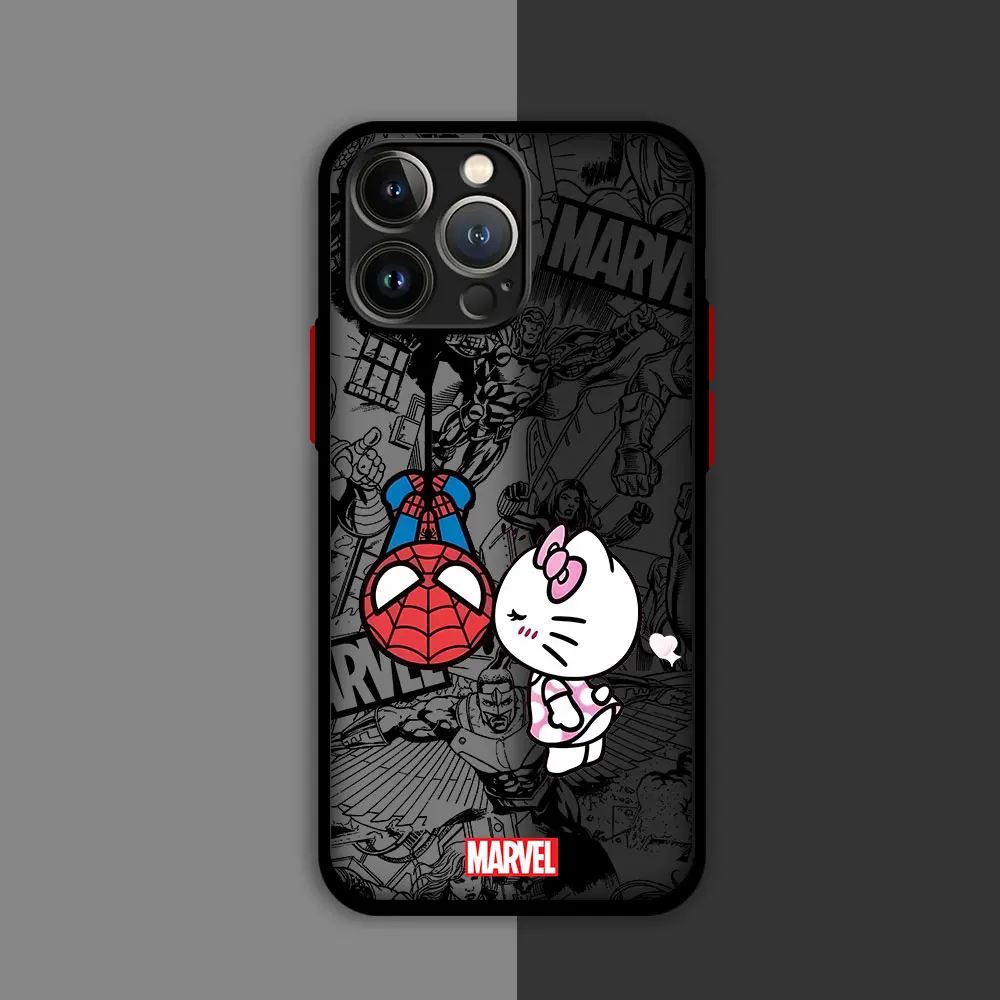 thumbnail image 1 of Funda de teléfono para iPhone 15 Pro SE 13 XS X 14 Pro Max XR 7 6S 12 Mini 8 Plus 11 Pro Marvel Spidermans Hello Kitty Matte, 1 of 5