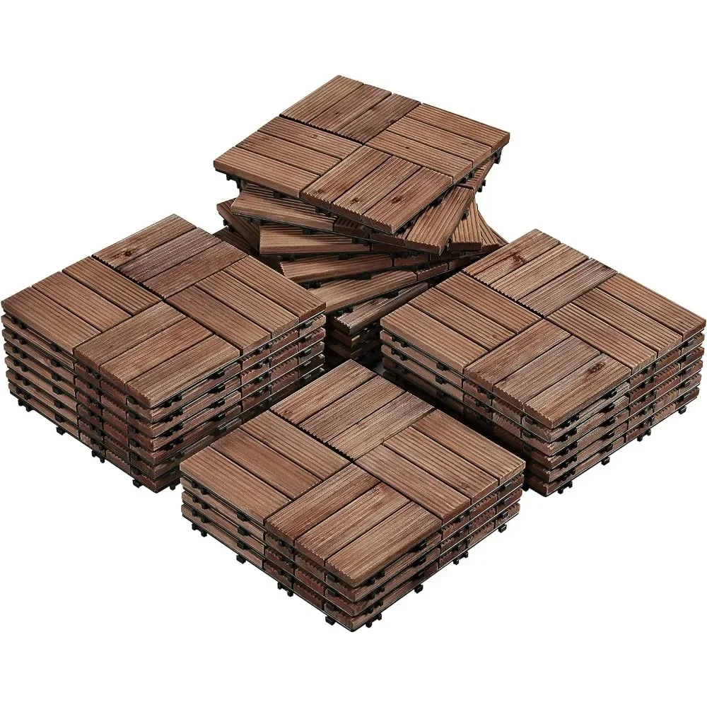 27PCS Wooden Decking Tiles 12 x 12in Interlocking Patio Composite Balcony Floor Covering for Patio Garden Pathway 1 sq. ft