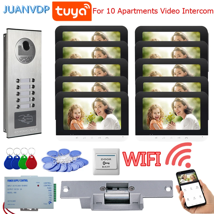 

8/10/12 Lines Video Intercom Tuya House Video Door Phone for Apartment 7" Monitor Doorbell Camera with Electric Stricks Door