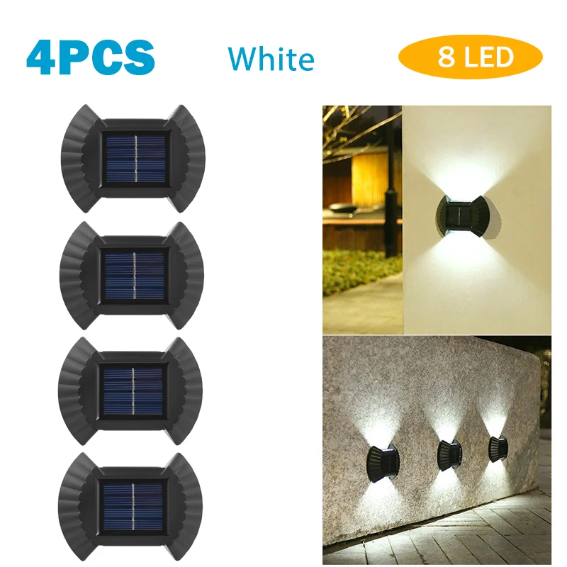 solar deck post lights 4Packs Solar Wall Lights  8LED Up and Down Solar Power Light Waterproof for Garden Fence Balcony Courtyard Park Landscape led solar garden lights Solar Lamps