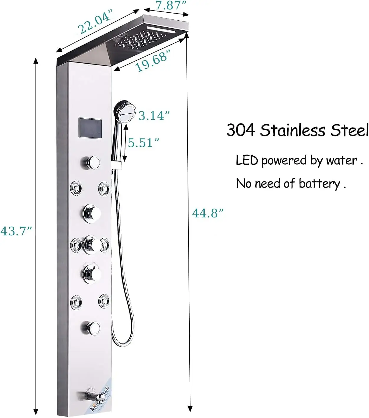 Contemporary Shower Panel Tower System Stainless Steel 6-Function Faucet LED Rainfall Waterfall Shower Head + Handheld Spray