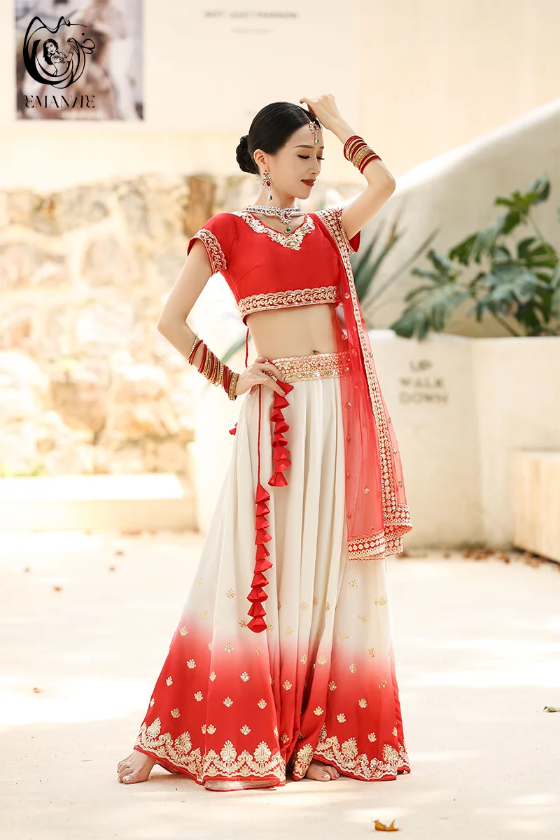 Traditional Dress Indian Dance Dress Ethnic Style Women's Sari Dance Scarf Top Large Swing Skirt Lengha Set Indian Saree
