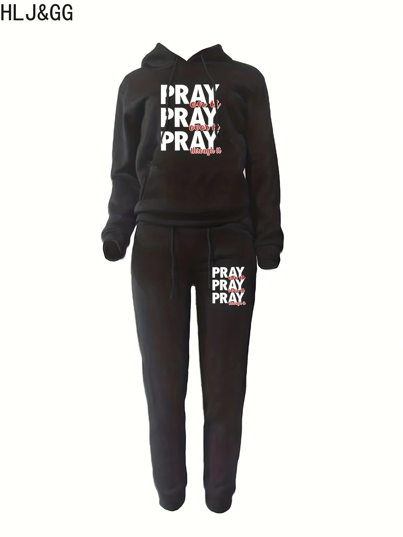 HLJ&GG Winter Casual Letter Printing Jogger Pants Sets Women Hooded Long Sleeve Top + Pants Two Piece Tracksuits Female Outfits