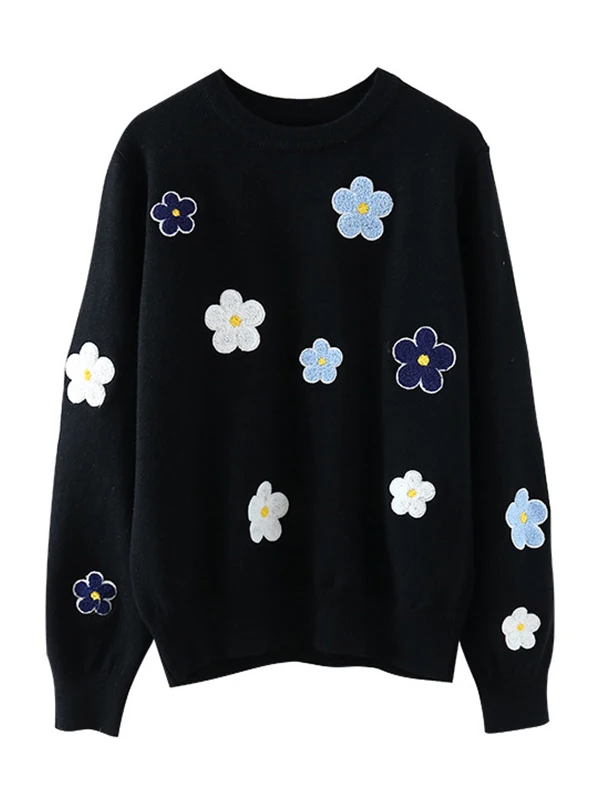 

Floral Pullover Sweater High Quality Women Elegant O Neck Knitted
