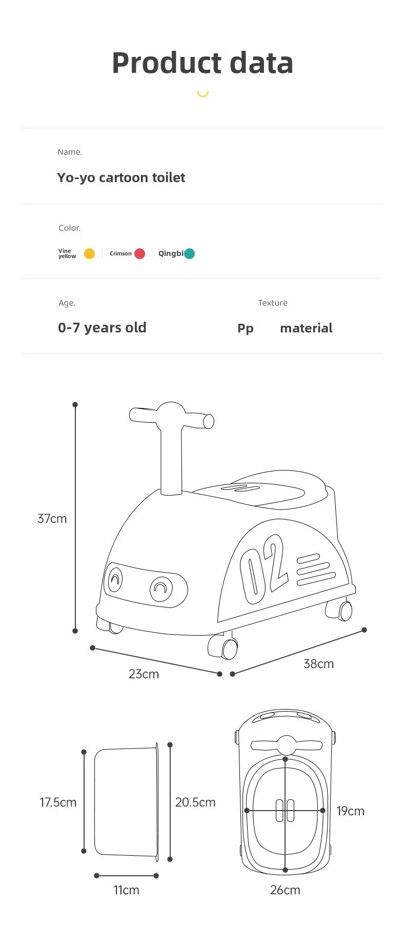 Description Picture 3 of itemBaby Car Shaped Toilet Portable Non-slip Baby Potty Toddler Training Toilet with Rollers Multifunctional Toilet Children's Gifts