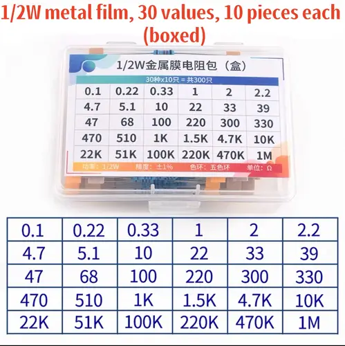 1/4W 1/2W 1W 2W 3W Resistor Set Resistance 1% 1/4W 1/2W 1W 2W 3W Metal Film Resistors Kit Ohm Electronic Components Kit - Image 7