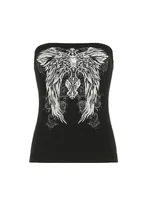 Haut tubulaire noir imprimé gothique pour femmes, sans bretelles, slim, court, décontracté, Chic, t-shirts graphiques y2k, Streetwear, gilet basique, été 5