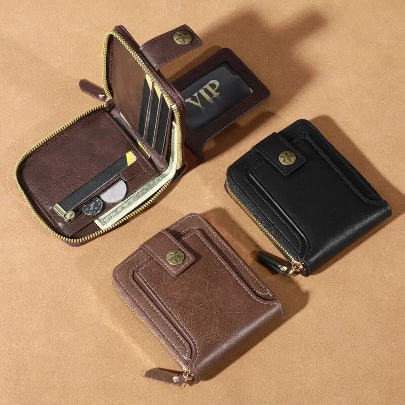Men's Fashionable Tree Pattern Zipper Buckle, Credit Card Card Holder, Zipper Coin Storage Zipper Button Closure Business Walle