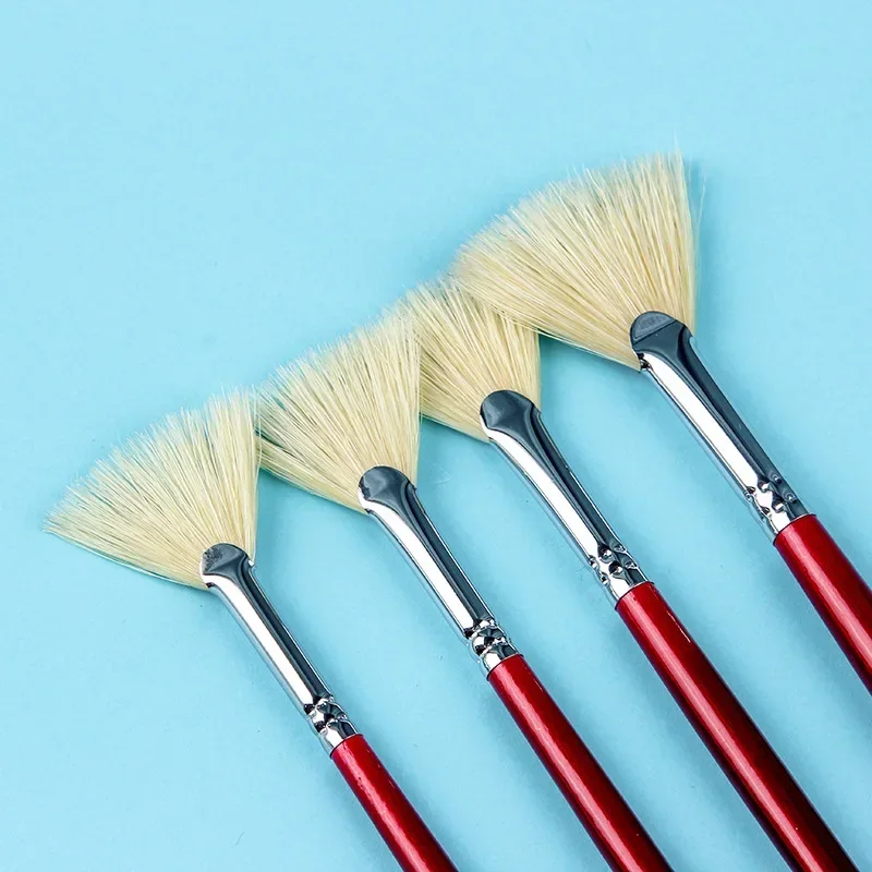 Set 9 Pennelli A Ventaglio Per Pittura - Nylon, Manico Lungo In Faggio, Dimensioni Da #0 A #16, Per Acrilico E Acquerello