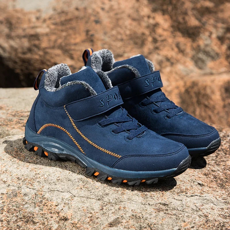 Men Leather Boots Winter Men Boots Plush Leather Waterproof Sneakers Climbing Outdoor Non-slip Warm Hiking Ankle Unisex Women