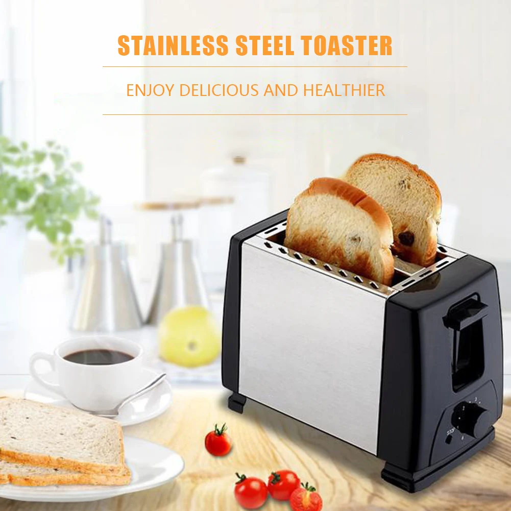 Electric Toaster Fryer 2 Slices Double Side Baking Toaster Automatic Mini Breakfast Toaster Stainless Steel 6 Toast Settings Kitchen Cooking Appliances