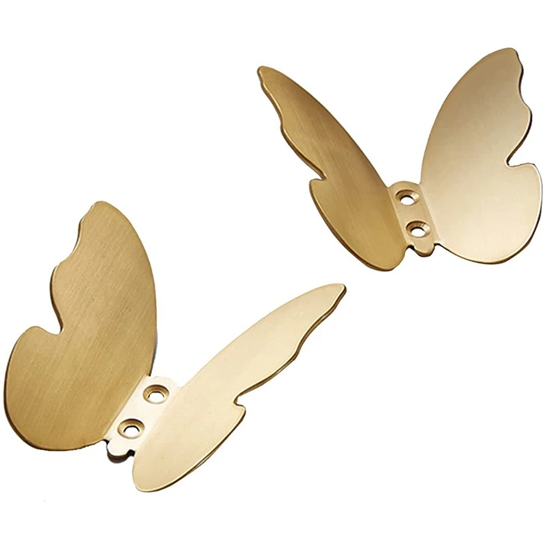 

4Pcs Bathroom Brushed Gold Brass Butterfly Coat Hooks Wall Mounted Decorative Hook Hat Robe Hangers Home Decor