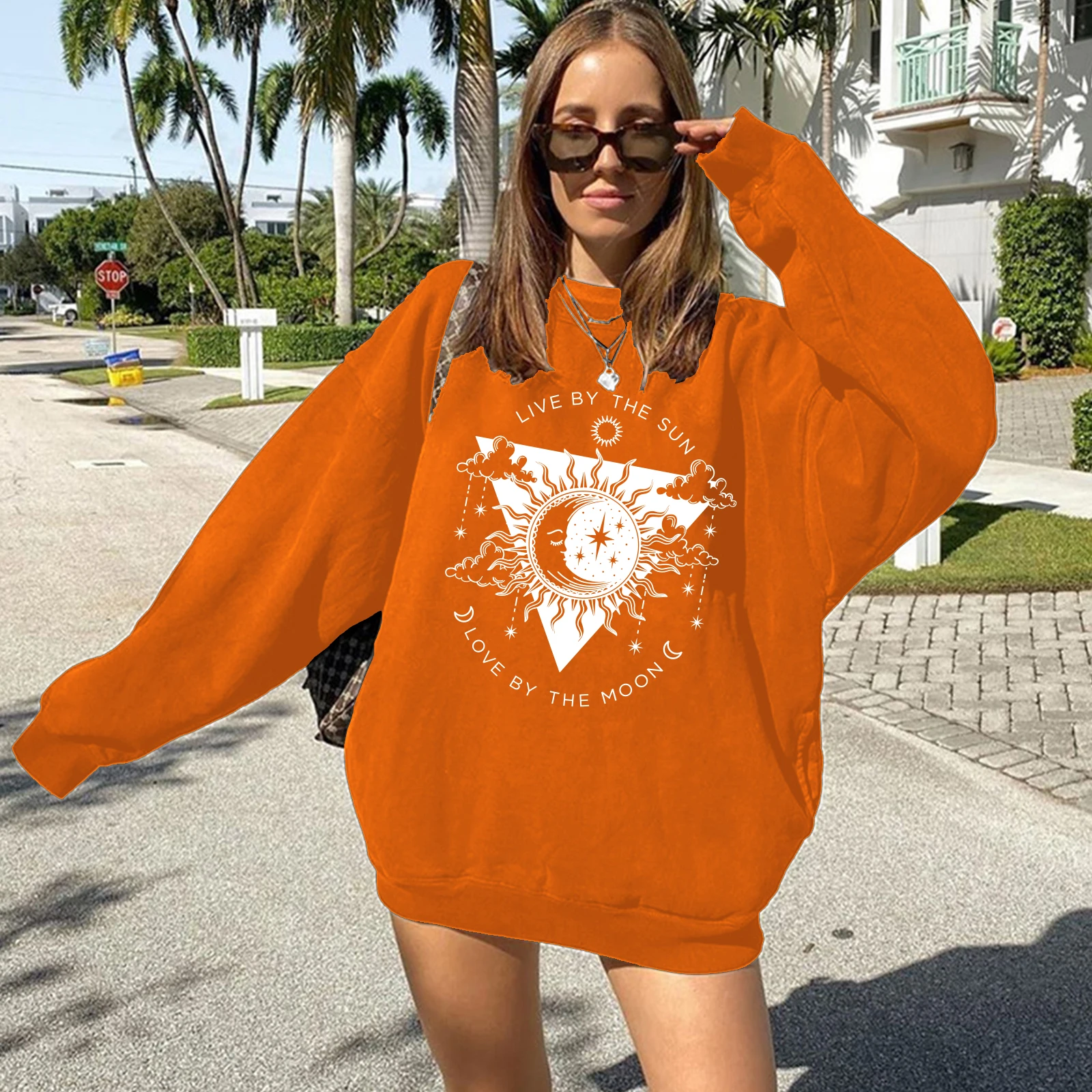 Seeyoushy LIVE BY THE SUN LIVE BY THE MOON Sun Moon Printed Ladies Top Y2K 2023 Trend Streetwear Autumn Winter Ladies Hoodie 4