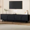 Modern TV Stand for 80"+ TV, 70" Wood TV Console with Arched Doors, Arch Entertainment Center with 2 Storage Cabinets 1