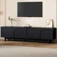 Modern TV Stand for 80"+ TV, 70" Wood TV Console with Arched Doors, Arch Entertainment Center with 2 Storage Cabinets 1