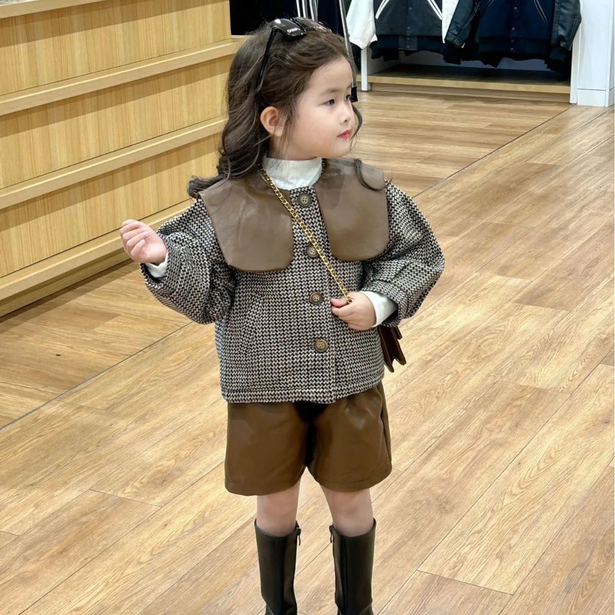 Vestiti Della Ragazza Vestito 2023 Inverno Nuovo Stile Coreano Abbigliamento Per Bambini Per Ragazze Retro Grande Risvolto Top E Lederhosen Vestito A 