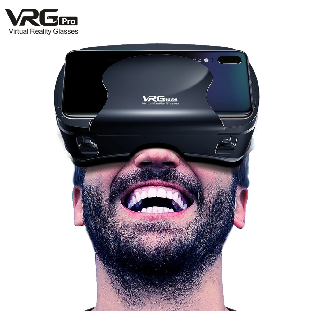 VRGPro+ 3D Blu-ray VR Headset Smart Glasses Helmet for Smartphones Cell Phone Mobile 5-7 Inch Lenses Binoculars with Controllers