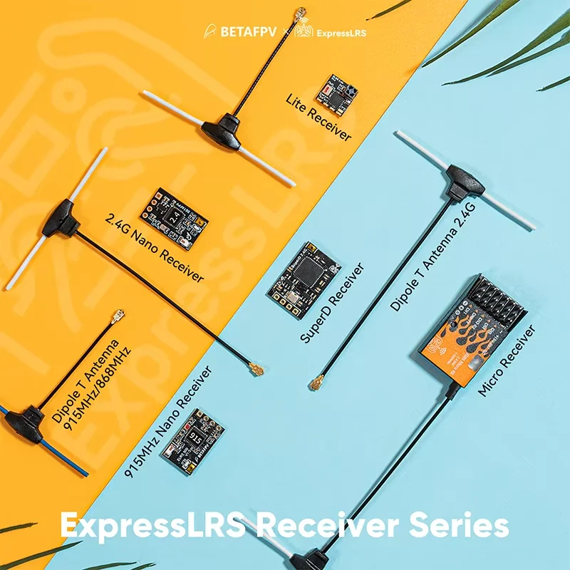 Détail du boîtier du récepteur BETAFPV Smile D ELRS, montrant le logo et les ports de connexion.