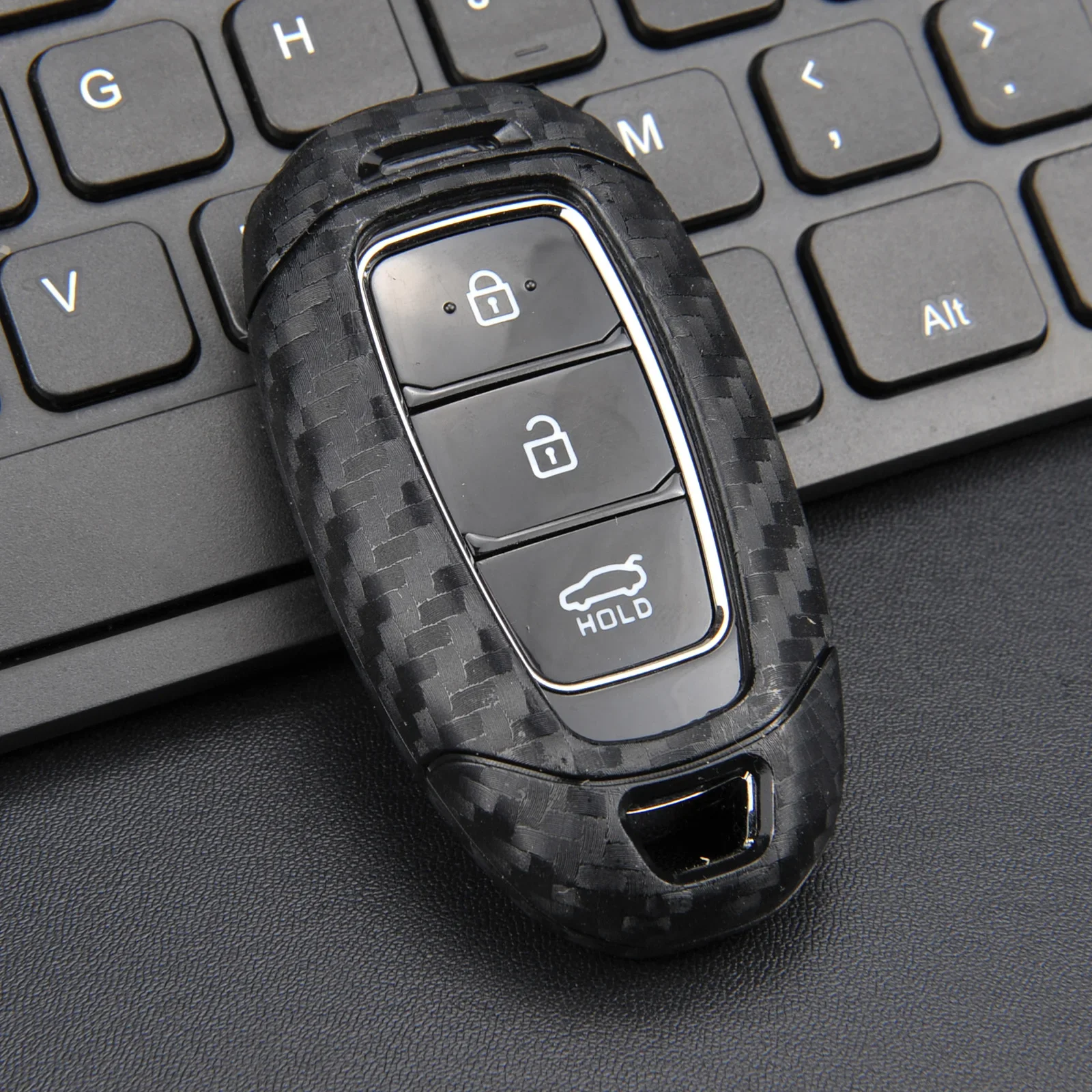 

Silicone Carbon Fiber Car Smart Key Fob Chain Case Cover For Hyundai Accent Santa Fe i30 Elantra GT Kona Palisade Veloster Venue