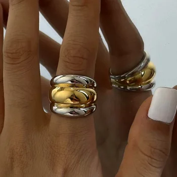Anelli minimalisti vintage in acciaio inossidabile per le donne Tendenza color oro Liscio spesso color oro argento Anelli aperti Gioielli estetici