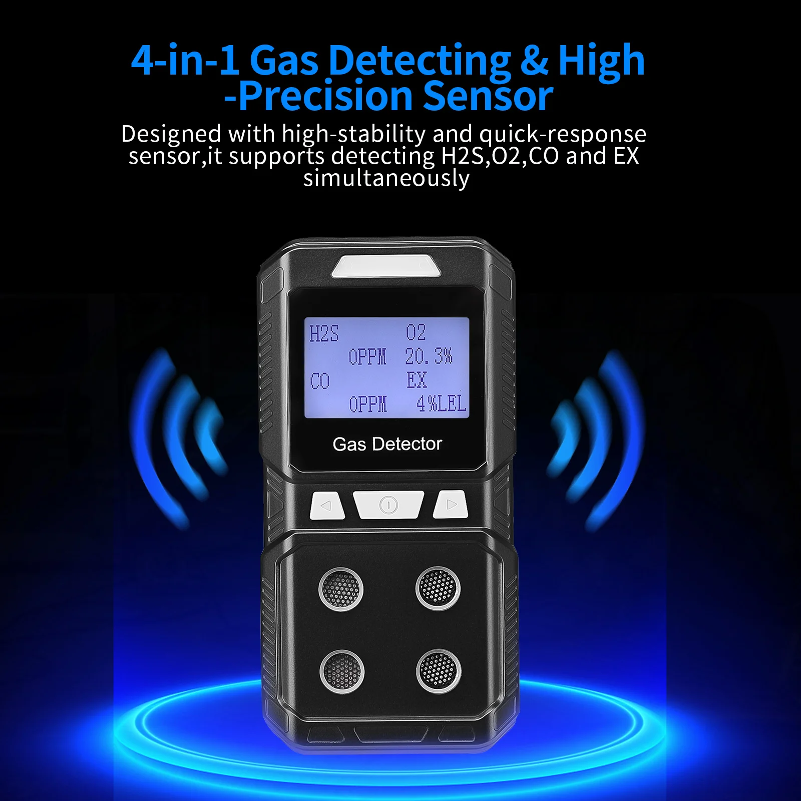Rechargeable Portable 4 Gas Detector Multi Gas Monitor Air Quality Tester Analyz